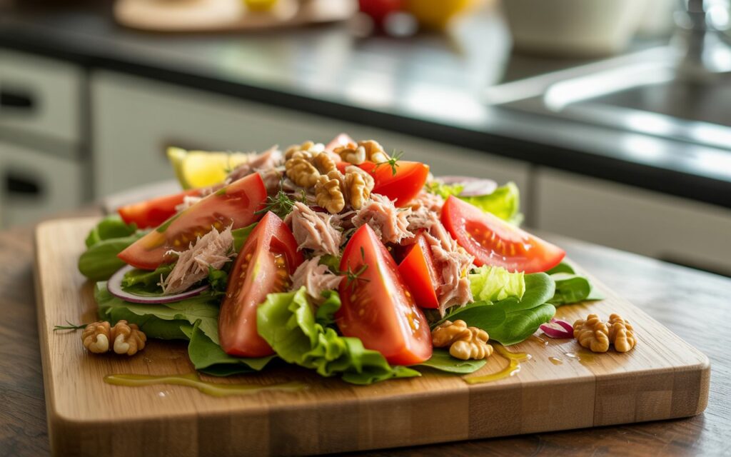 Easy Fresh Tomato Tuna Salad with Crunchy Nuts Recipe – 10-Minute Healthy Lunch